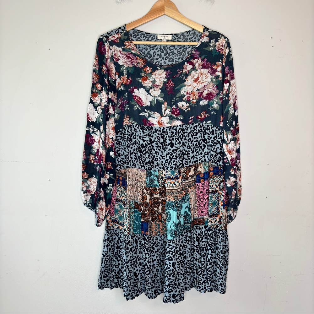 Umgee Multicolor Mixed Print Patchwork Round Neck… - image 2